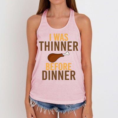 I Was Thinner Before Thanksgiving Dinner Women's Knotted Racerback Tank