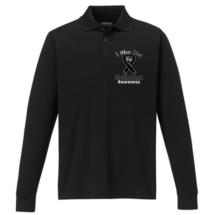 I Wear Black For Melanoma Awareness Performance Long Sleeve Polo