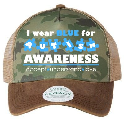 I Wear Blue For Autism Awareness Accept Understand Love Legacy Tie Dye Trucker Hat