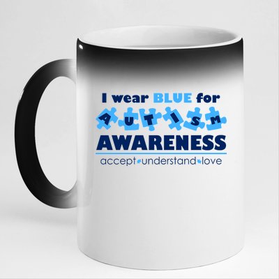 I Wear Blue For Autism Awareness Accept Understand Love 11oz Black Color Changing Mug