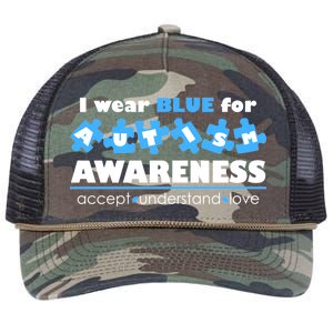 I Wear Blue For Autism Awareness Accept Understand Love Retro Rope Trucker Hat Cap