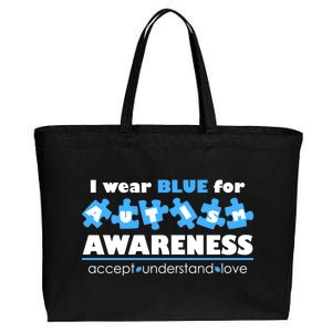 I Wear Blue For Autism Awareness Accept Understand Love Cotton Canvas Jumbo Tote