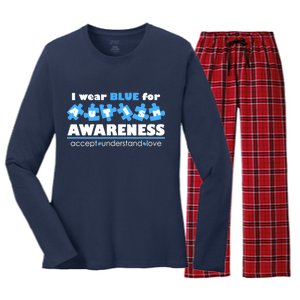 I Wear Blue For Autism Awareness Accept Understand Love Women's Long Sleeve Flannel Pajama Set 