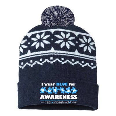 I Wear Blue For Autism Awareness Accept Understand Love USA-Made Snowflake Beanie