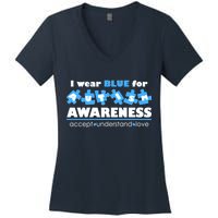 I Wear Blue For Autism Awareness Accept Understand Love Women's V-Neck T-Shirt