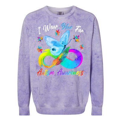 I Wear Blue For Autism Awareness Butterfly Infinity Rainbow  Colorblast Crewneck Sweatshirt