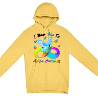 I Wear Blue For Autism Awareness Butterfly Infinity Rainbow  Premium Pullover Hoodie