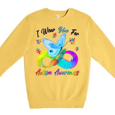 I Wear Blue For Autism Awareness Butterfly Infinity Rainbow  Premium Crewneck Sweatshirt