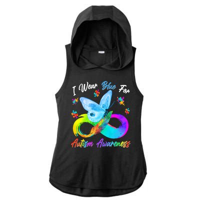 I Wear Blue For Autism Awareness Butterfly Infinity Rainbow  Ladies PosiCharge Tri-Blend Wicking Draft Hoodie Tank