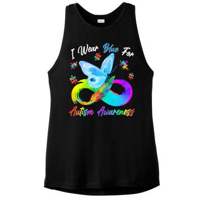 I Wear Blue For Autism Awareness Butterfly Infinity Rainbow  Ladies PosiCharge Tri-Blend Wicking Tank