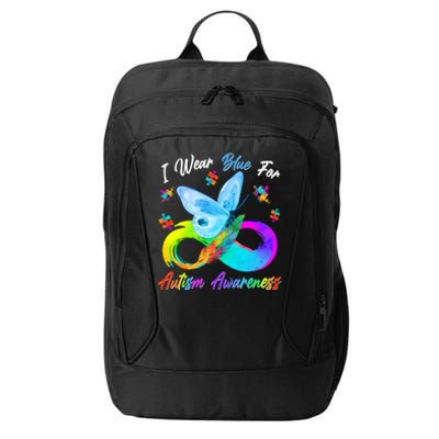 I Wear Blue For Autism Awareness Butterfly Infinity Rainbow  City Backpack