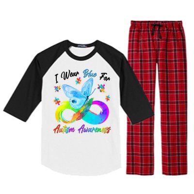 I Wear Blue For Autism Awareness Butterfly Infinity Rainbow  Raglan Sleeve Pajama Set