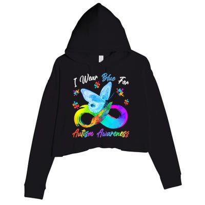 I Wear Blue For Autism Awareness Butterfly Infinity Rainbow  Crop Fleece Hoodie