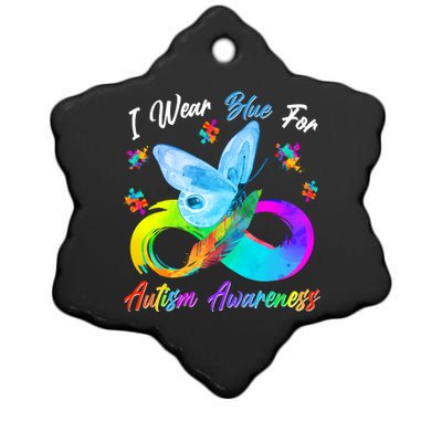 I Wear Blue For Autism Awareness Butterfly Infinity Rainbow  Ceramic Star Ornament