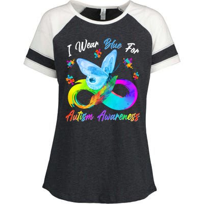 I Wear Blue For Autism Awareness Butterfly Infinity Rainbow  Enza Ladies Jersey Colorblock Tee