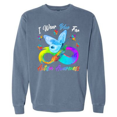 I Wear Blue For Autism Awareness Butterfly Infinity Rainbow  Garment-Dyed Sweatshirt