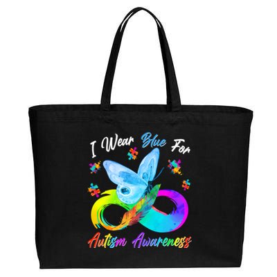 I Wear Blue For Autism Awareness Butterfly Infinity Rainbow  Cotton Canvas Jumbo Tote