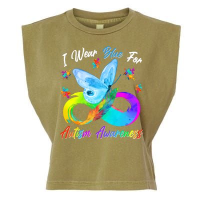 I Wear Blue For Autism Awareness Butterfly Infinity Rainbow  Garment-Dyed Women's Muscle Tee