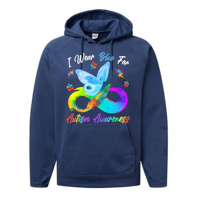 I Wear Blue For Autism Awareness Butterfly Infinity Rainbow  Performance Fleece Hoodie