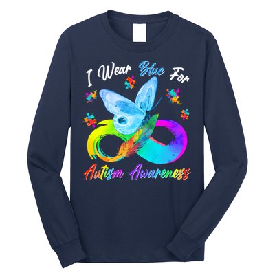 I Wear Blue For Autism Awareness Butterfly Infinity Rainbow  Long Sleeve Shirt