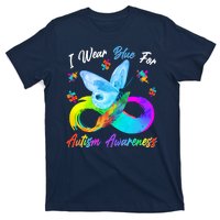 I Wear Blue For Autism Awareness Butterfly Infinity Rainbow  T-Shirt