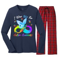 I Wear Blue For Autism Awareness Butterfly Infinity Rainbow  Women's Long Sleeve Flannel Pajama Set 