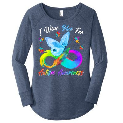 I Wear Blue For Autism Awareness Butterfly Infinity Rainbow  Women's Perfect Tri Tunic Long Sleeve Shirt