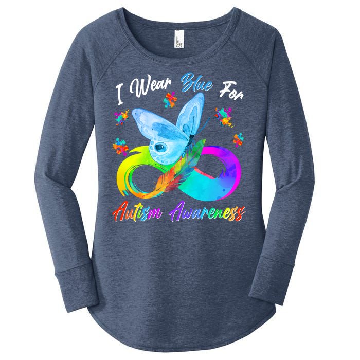 I Wear Blue For Autism Awareness Butterfly Infinity Rainbow  Women's Perfect Tri Tunic Long Sleeve Shirt