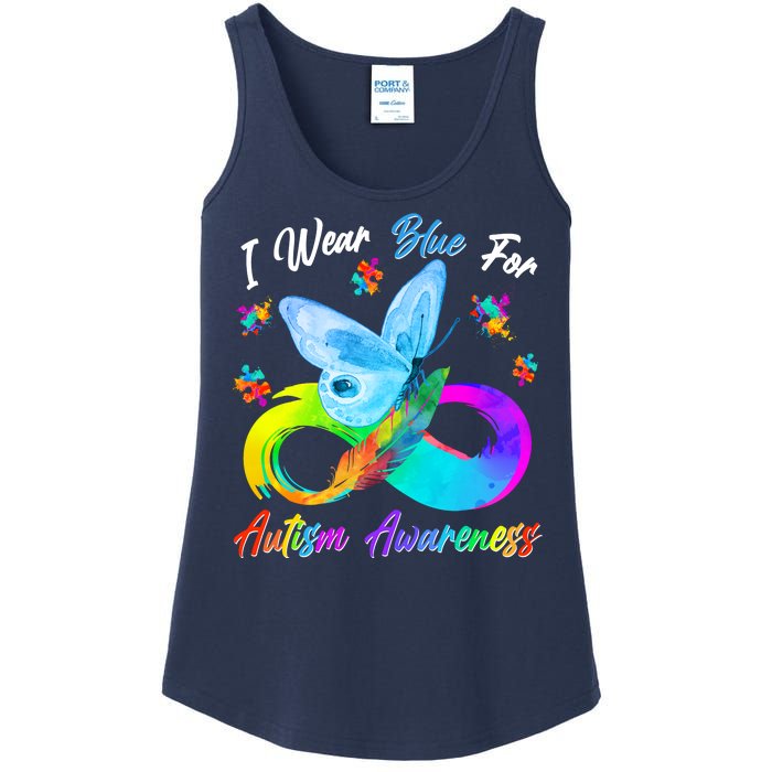 I Wear Blue For Autism Awareness Butterfly Infinity Rainbow  Ladies Essential Tank