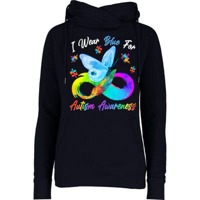 I Wear Blue For Autism Awareness Butterfly Infinity Rainbow  Womens Funnel Neck Pullover Hood