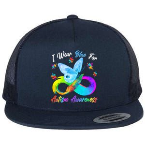 I Wear Blue For Autism Awareness Butterfly Infinity Rainbow  Flat Bill Trucker Hat