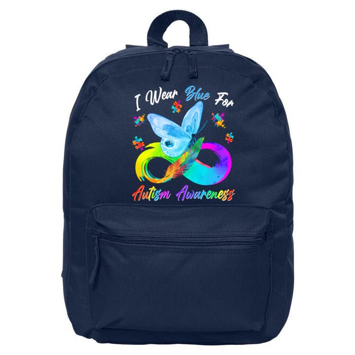 I Wear Blue For Autism Awareness Butterfly Infinity Rainbow  16 in Basic Backpack