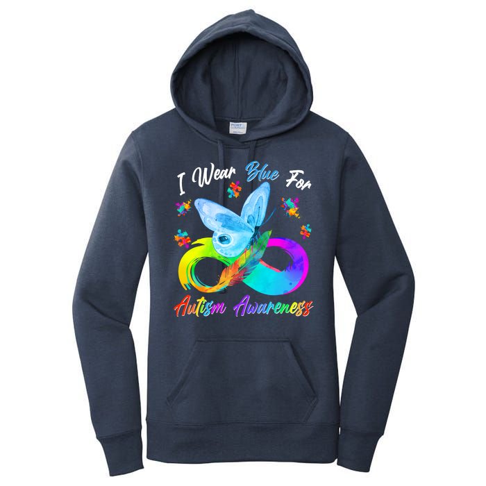 I Wear Blue For Autism Awareness Butterfly Infinity Rainbow  Women's Pullover Hoodie