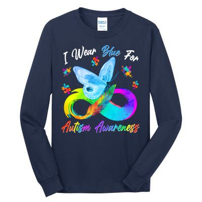 I Wear Blue For Autism Awareness Butterfly Infinity Rainbow  Tall Long Sleeve T-Shirt