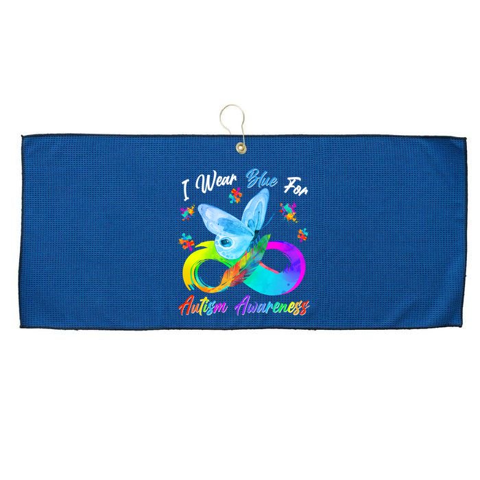 I Wear Blue For Autism Awareness Butterfly Infinity Rainbow  Large Microfiber Waffle Golf Towel