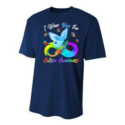 I Wear Blue For Autism Awareness Butterfly Infinity Rainbow  Youth Performance Sprint T-Shirt