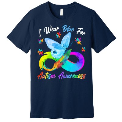 I Wear Blue For Autism Awareness Butterfly Infinity Rainbow  Premium T-Shirt