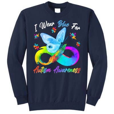 I Wear Blue For Autism Awareness Butterfly Infinity Rainbow  Tall Sweatshirt