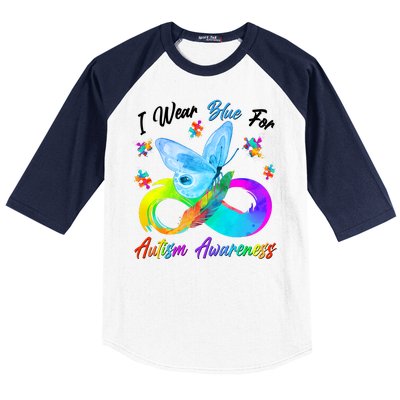 I Wear Blue For Autism Awareness Butterfly Infinity Rainbow  Baseball Sleeve Shirt