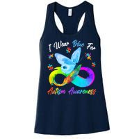 I Wear Blue For Autism Awareness Butterfly Infinity Rainbow  Women's Racerback Tank