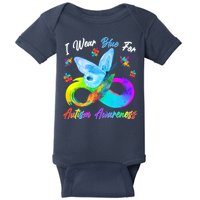 I Wear Blue For Autism Awareness Butterfly Infinity Rainbow  Baby Bodysuit