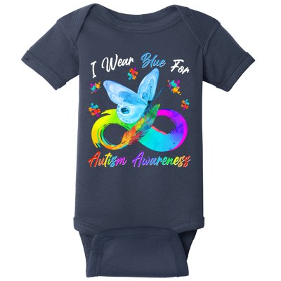 I Wear Blue For Autism Awareness Butterfly Infinity Rainbow  Baby Bodysuit