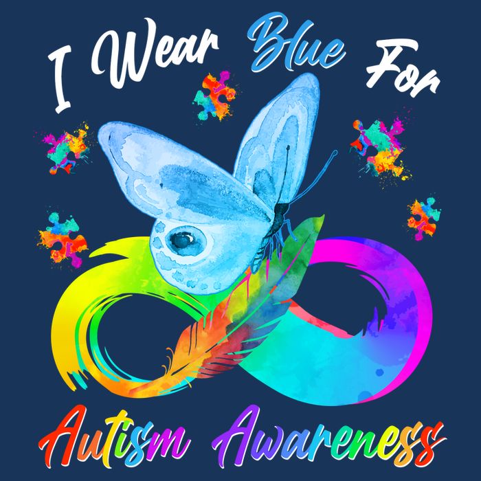 I Wear Blue For Autism Awareness Butterfly Infinity Rainbow  Baby Bodysuit