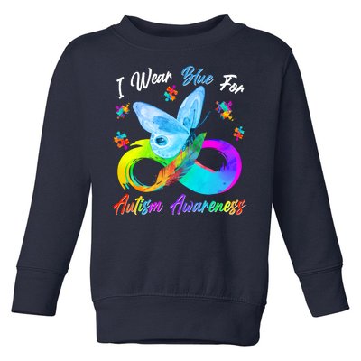 I Wear Blue For Autism Awareness Butterfly Infinity Rainbow  Toddler Sweatshirt