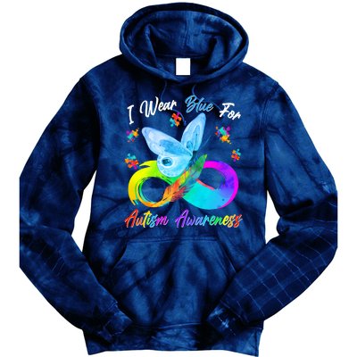 I Wear Blue For Autism Awareness Butterfly Infinity Rainbow  Tie Dye Hoodie