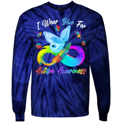 I Wear Blue For Autism Awareness Butterfly Infinity Rainbow  Tie-Dye Long Sleeve Shirt