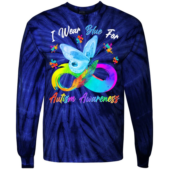 I Wear Blue For Autism Awareness Butterfly Infinity Rainbow  Tie-Dye Long Sleeve Shirt