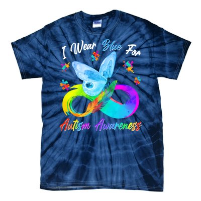 I Wear Blue For Autism Awareness Butterfly Infinity Rainbow  Tie-Dye T-Shirt