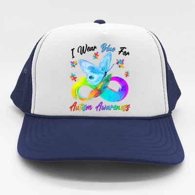 I Wear Blue For Autism Awareness Butterfly Infinity Rainbow  Trucker Hat