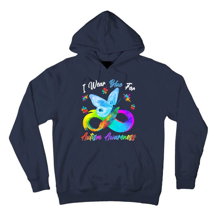 I Wear Blue For Autism Awareness Butterfly Infinity Rainbow  Tall Hoodie